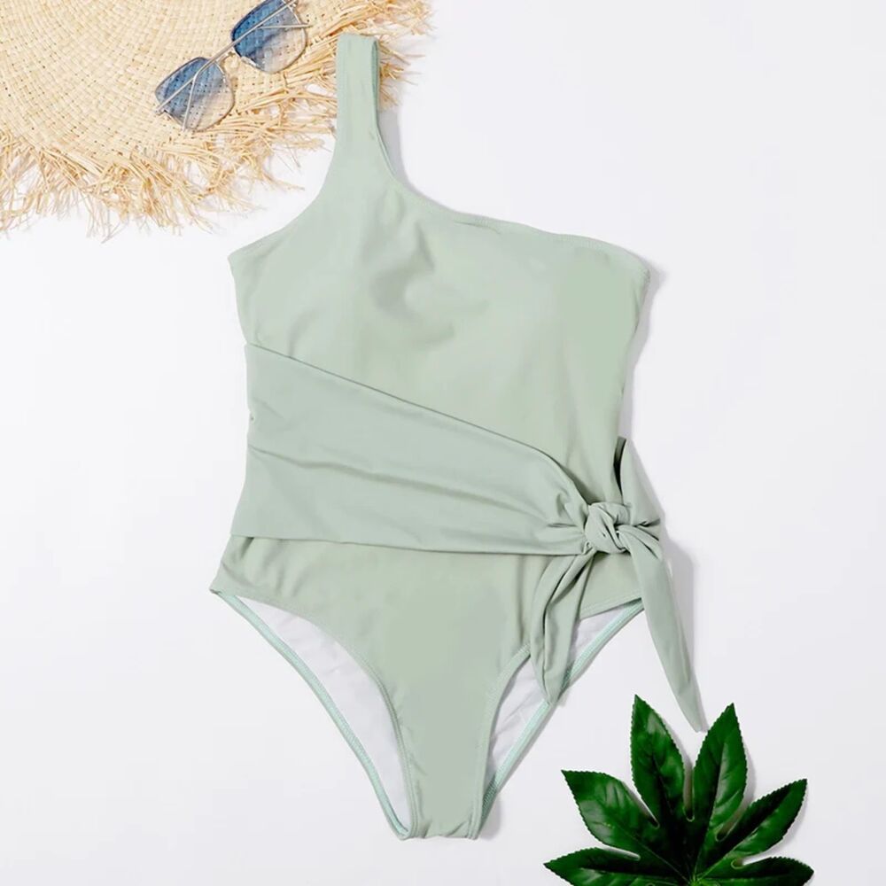 Pink Lily "Sunset Afterglow" One-Shoulder Waist Tie One-Piece Swimsuit- S